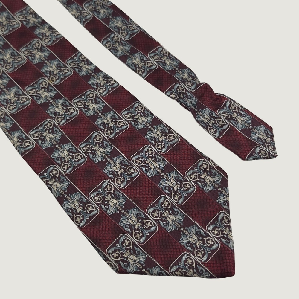 J.T. Beckett Mens Burgundy Italian Silk Fleur-de-lis Baroque Extra Long Tie
